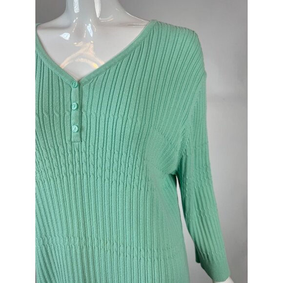 Croft & Barrow Womens Mint Green Ribbed V-Neck Sweater 2X 100% Cotton - Picture 2 of 16
